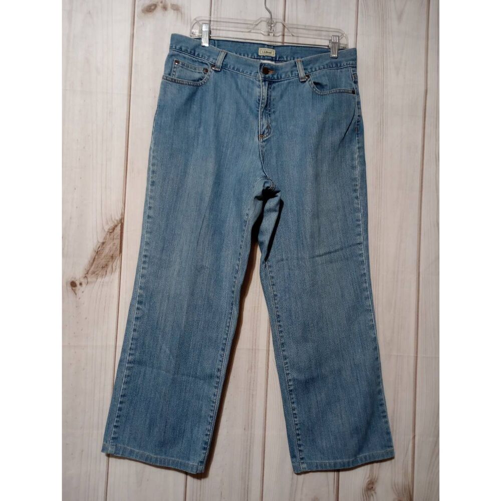 LL Bean Womens 14 PET Wide‎ Leg Jeans Blue Denim Medium Wash OGTR3 Petite